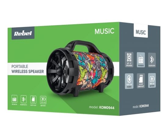 Rebel Bluetooth bezvadu skaļrunis ar Micro SD / Karaoke / AUX / USB / 25W / Mikrofons / Melns