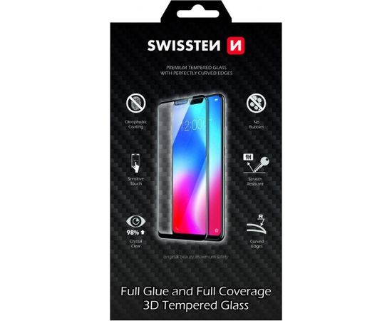 Swissten Ultra Durable Full Face Tempered Glass Premium 9H Aizsargstikls Xiaomi Mi 10 Lite Melns