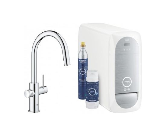 virtuves izlietnes maisītājs ar filtru Grohe Blue Home, C-veida iztece, izvelkama dušas galva,  chrome