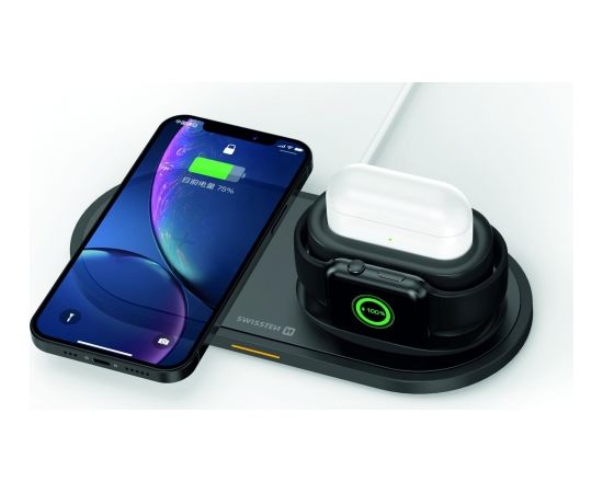 Swissten 3in1 15W Bezvadu Lādētājs iPhone / Apple Watch / Airpods Pro / Melns