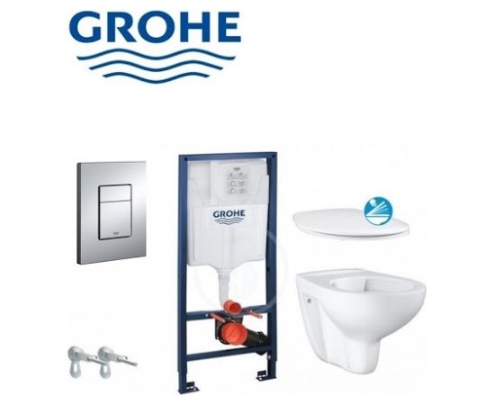 Grohe komplekts - pods BauCeramic Rimless ar vāku SC, rāmis h=1130 mm, taustiņš Skate Cosmo, stiprinājumi, blīve