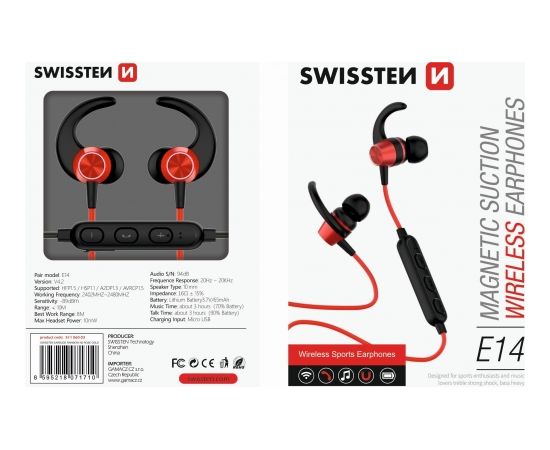 Swissten Active Wireless Bluetooth 4.2 austiņas / A2DP / AVRCP / HSP / HFP / Bezvadu Sporta Austiņas Sarkanas