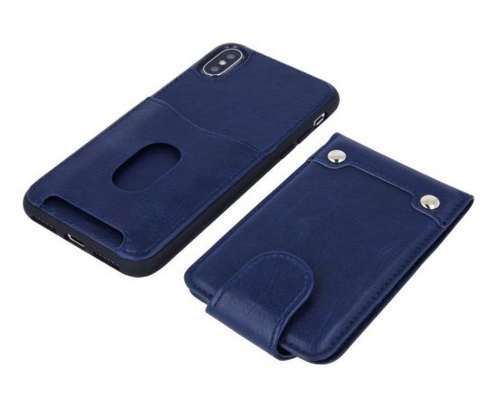 Mocco Smart Wallet Case Eko Ādas Apvalks Telefonam - Vizitkāršu Maks Priekš Apple iPhone X / XS Zils