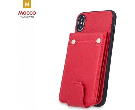 Mocco Smart Wallet Case Eko Ādas Apvalks Telefonam - Vizitkāršu Maks Priekš Apple iPhone XS Max Sarkans
