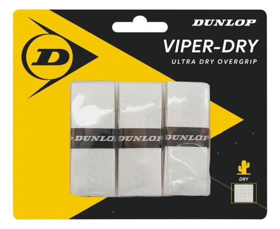 Tennis racket overgrip Dunlop VIPERDRY white 3pcs- blister