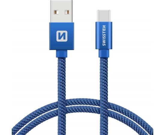 Swissten Textile Universāls Quick Charge 3.1 USB-C Datu un Uzlādes Kabelis 2m Zils