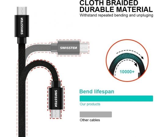 Swissten Textile Quick Charge Universāls Micro USB Datu un Uzlādes Kabelis 2m Pelēks