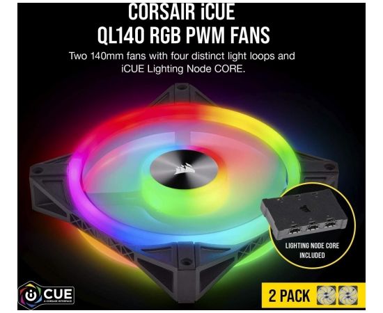 Corsair QL Series 140mm PWM Dual Fan Kit with Lighting Node CORE QL140 RGB