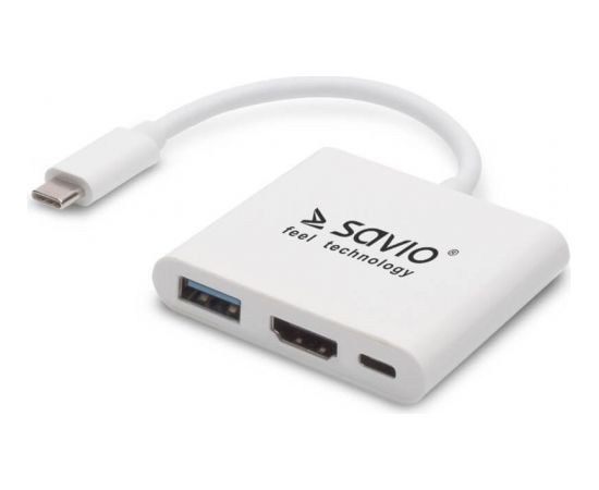 Savio Multimedia Adapteris Type-C to HDMI (4K @ 30Hz, 1080P @ 60Hz) + USB 3.0 Balts