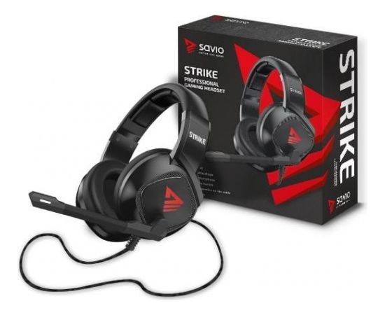 Savio Strike Gaming Austiņas ar mikrofonu / 2x 3.5mm + USB / Sarkans LED