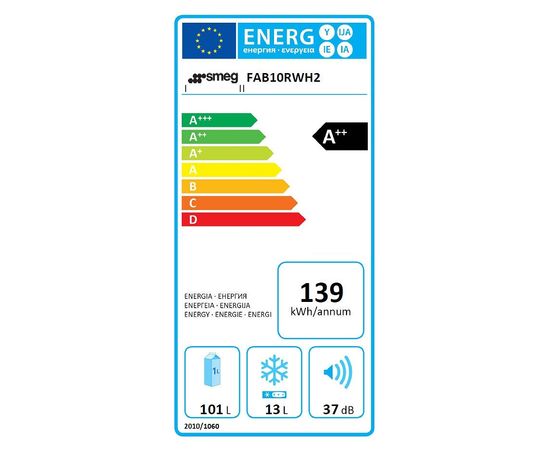 Smeg FAB10RWH2 ledusskapis 50's Style A++ Balts 96cm