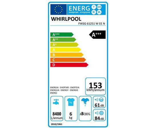 Whirlpool FWSG 61251 W EE N veļas mazgājamā mašīna 6kg 1200rpm