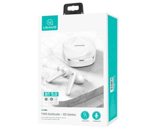 Usams BHUSD01 SD TWS Air s Bluetooth 5.0 Stereo Austiņas ar Pieskāriena vadību / HD Mikrofonu / Baltas
