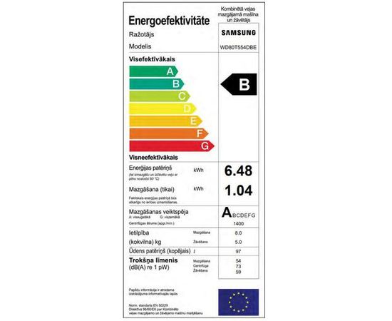 Samsung WD80T554DBE 8kg/5kg WD5500T Veļas mazgājamā mašīna + žāvētājs