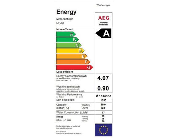AEG L9WBA61BC 1600apgr. Veļas mazgājamā mašīna 10kg + žāvētājs 6kg