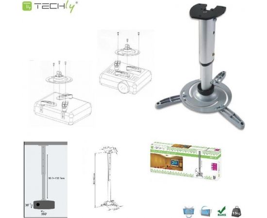 Uchwyt do projektorów Techly Ramię, 60-120 cm, sufitowe, srebrny (301566)