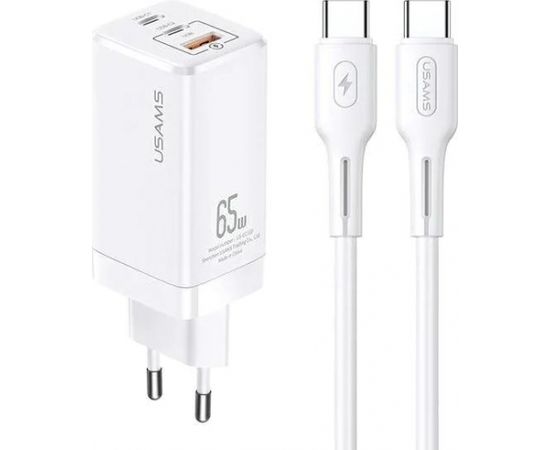 USAMS MTXLOGTC02 tīkla lādētājs USB / 2 x USB-C / 65W / 5A / Quick Charge 3.0 balts