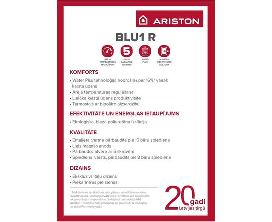 Ariston 80 H BLU1 R Ūdens sildītājs 80L horizontāls