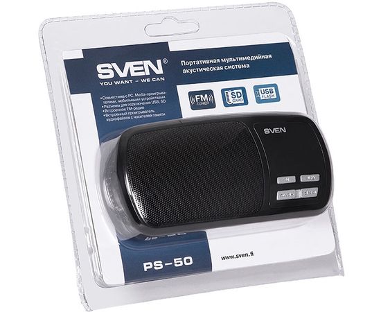 Sven PS-50 portatīvs skaļrunis ar Micro SD/Radio/Aux/LCD ekrāns