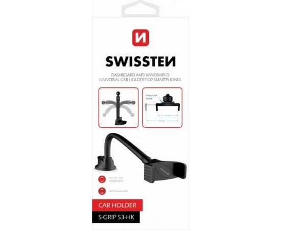 Swissten S-GRIP S3-HK Premium Универсальный держатель с 360 ротацией на стекло Для устройств 3.5'- 6.0' дюймов Черный