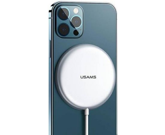 Беспроводное зарядное устройство Usams CD160 W2 MagSafe для телефонов Apple 15W / 3A серебряное