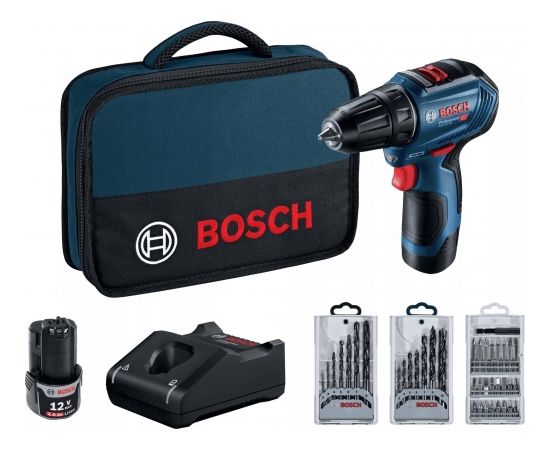 Bosch GSR 12V-30 2x2.0Ah Urbjmašīna - skrūvgriezis + piederumi