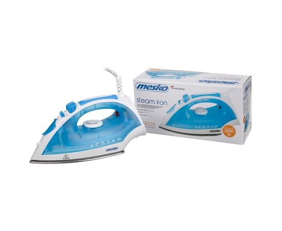 Iron Mesko MS 5023 Blue/White, 2200 W, With cord, Anti-scale system, Vertical steam function