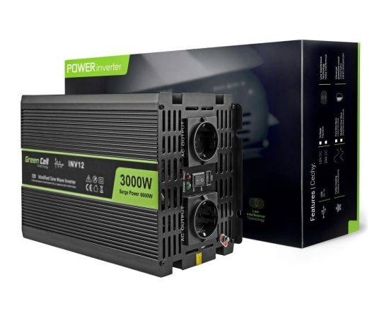 Strāvas pārveidotājs Green Cell 12V 220V, 3000W/6000W (INV12) Modificēts sinus
