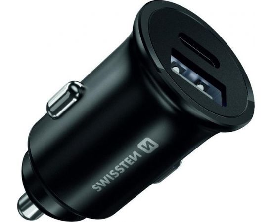 Swissten 30W iPhone / iPad Mеталл Автомобильное зарядное устройство c 20W Power Delivery + 10W USB / черный