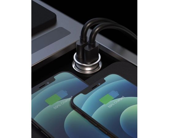 Swissten 36W Metāla Auto Lādētājs ar Power Delivery USB-C + Quick Charge 3.0 / Sudraba