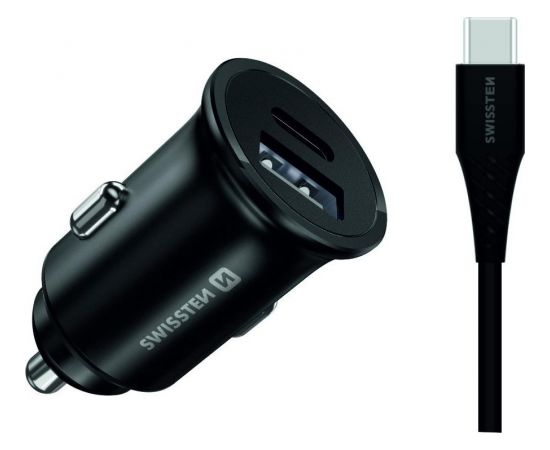 Swissten 35W Металлический адаптер для автомобильного зарядного устройства с 25W Samsung SFC + 10W USB / Черный