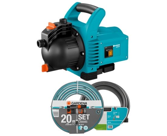 Gardena Dārza sūknis 3000/4 komplekts (20m, 1/2" šļūtene + 3.5 m iesūcējšļūtene) Водные насосы