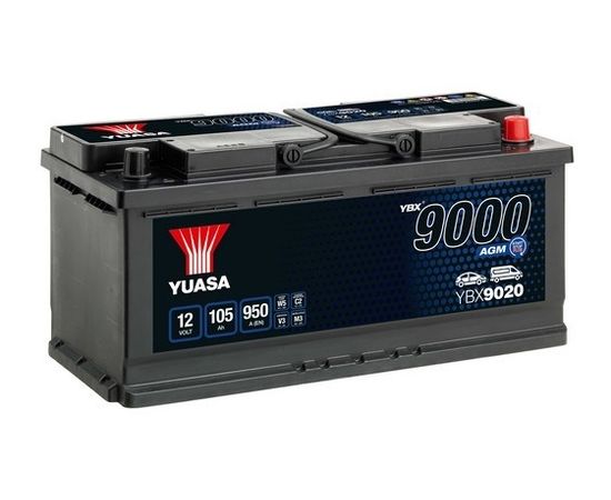 YUASA 105Ah 950A AGM 393x175x190-+ Automašīnas akumulators