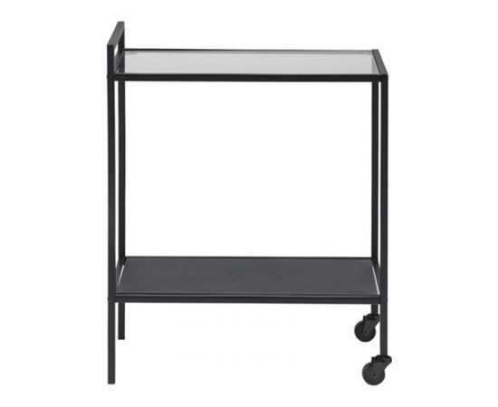 Сервировочный стол SEAFORD 60x30xH75см, полки: прозрачное/ матовое чёрное стекло 5мм, рама: чёрный металл