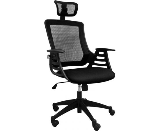 Biroja krēsls MERANO ar galvas balstu, 64,5x49xH96-103cm, sēdeklis un atzveltne: siets no auduma, krāsa: melna