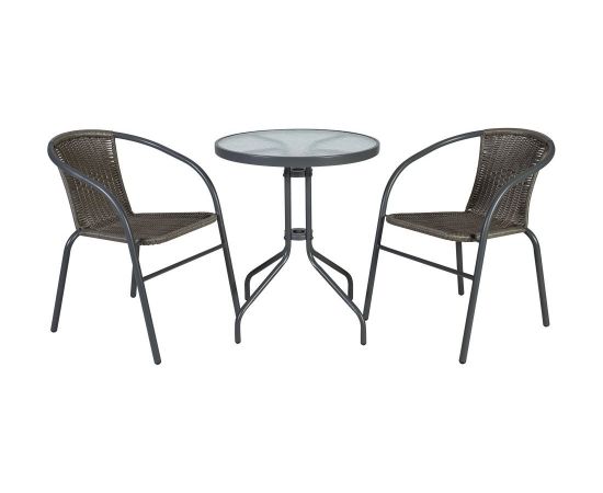 Мебель для балкона BISTRO стол и 2 стула (20563) D60xH70cм, столешница: прозрачное закалённое волнистое стекло