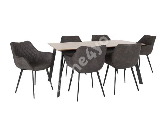 Ēdamistabas komplekts HELENA 1 ar 6 krēsliem (37049) galda virsma: MDF ar ozola finierējumu, metāla kājas