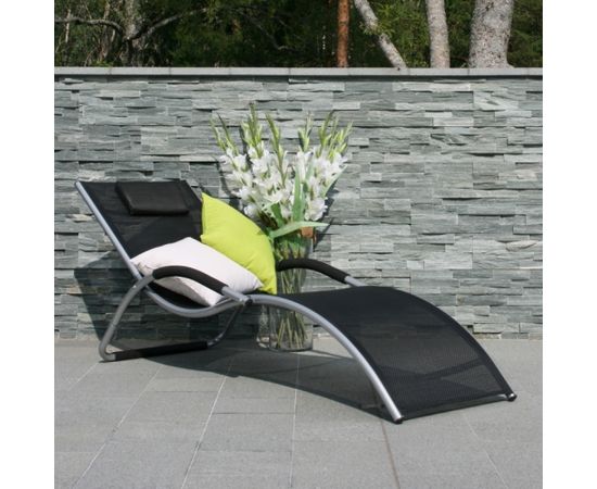 Guļamkrēsls BRIGO 177x65x73cm, sēdvieta: tekstils, krāsa: melns, rāmis: alumīnijs Guļamkrēsli un sauļošanās krēsli