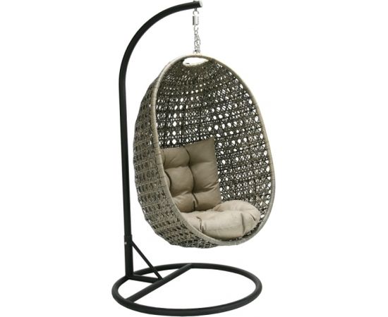 Подвесное кресло CORA с подушками, 96x96xH198см, ножка: серая стальная труба, сиденье: плетение из пластика, цвет: серый