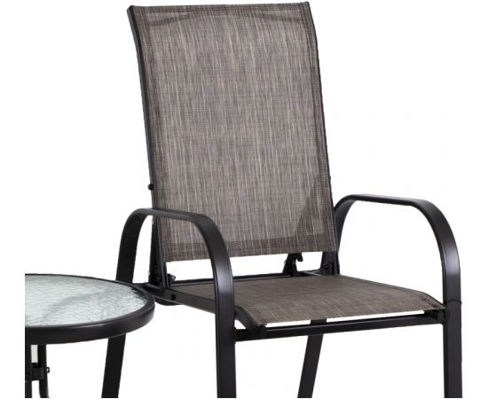 Комплект садовой мебели DAKOTA стол, 2 стула с регулируемой спинкой и 2 тумбы, сиденье: серый текстиль, черная стальная