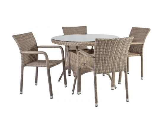 Dārza mēbeļu komplekts LARACHE galds un 4 krēsli (2102), D100xH74cm, alumīnija rāmis ar plastikāta pinumu