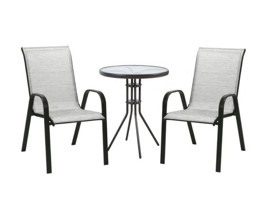 Dārza mēbeļu komplekts DUBLIN galds un 2 krēsli (11873) D60xH70cm, galda virsma: 5mm stikls, tērauda rāmis, tumši brūns