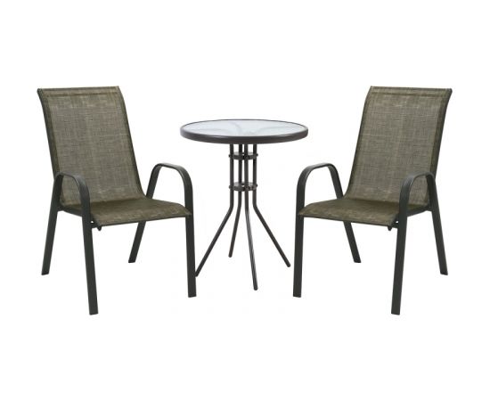 Садовая мебель DUBLIN стол и 2 стула (11874) D60xH70см, столешница: 5мм стекло, стальная рама, тёмно- коричневый