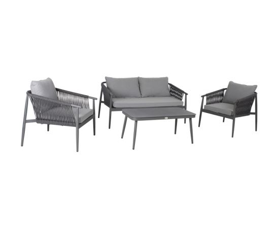 Комплект садовой мебели WEILBURG стол, диван и 2 стула, рама из серого алюминия с плетеной веревкой, подушки серого цвет