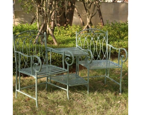Садовая скамейка со столом MINT 155x68,5x91,5см, кованое железо, античный зеленый