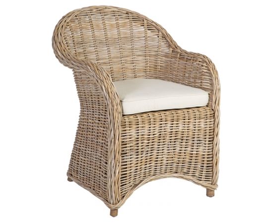 Кресло KATALINA с подушкой 63x66xH85см, рама из ротанга с натуральным плетением из ротанг, цвет: серый