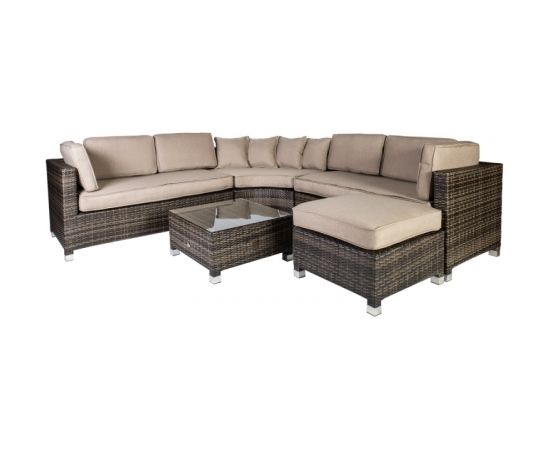 Садовая мебель DAWSON с подушками, стол, угловой диван и пуф,стальная рама с плетением из пластика, тёмно-коричневый