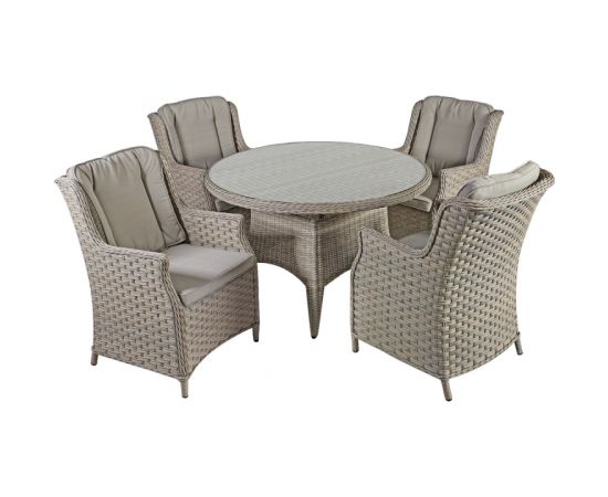 Dārza mēbeļu komplekts PACIFIC galds un 4 krēsli D120xH75cm, rāmis: alumīnijs ar plastikāta pinumu, krāsa: pelēki/bēša