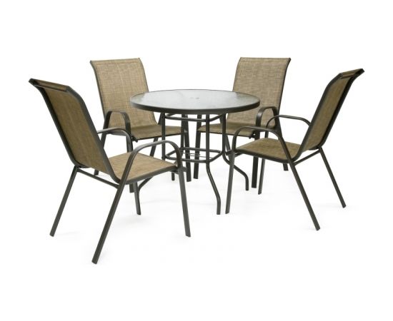 Садовая мебель DUBLIN, стол и 4 стула, D90xH71cм, столешница: волнистое стекло, рама: сталь, цвет: тёмно-коричневый
