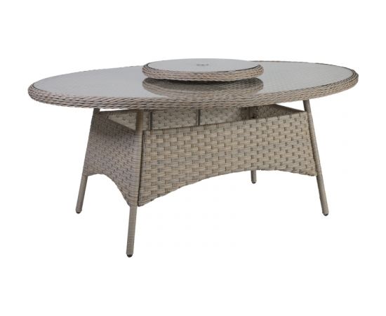 Dārza galds PACIFIC 180x120xH74cm, galda virsma: stikls, rāmis: alumīnija rāmis ar plastikāta pinumu, krāsa: pelēki bēša